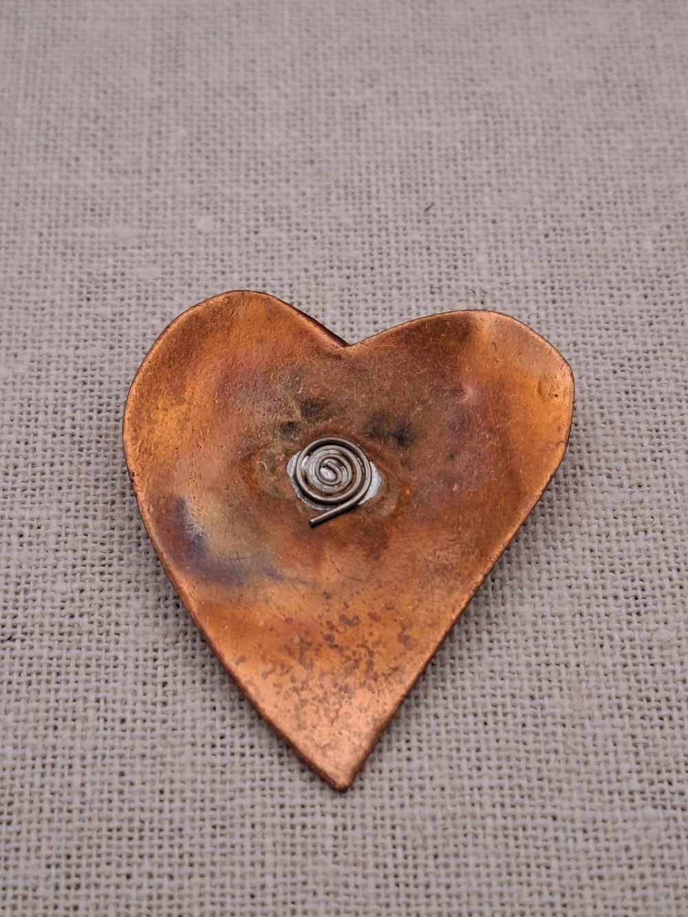 Handmade Folk Art Copper Heart Brooch